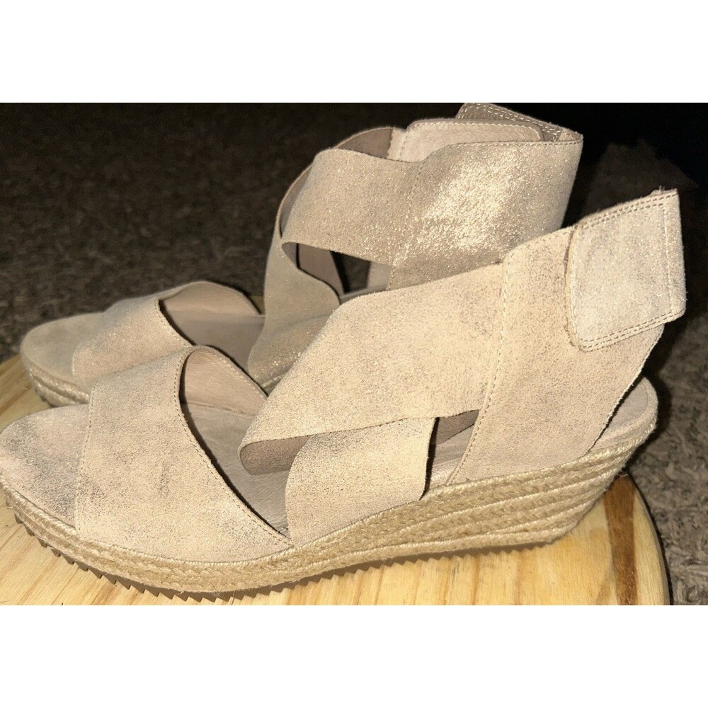 Eileen Fisher Willow Metallic Suede Leather Espadrille Wedge Sandal Women 11